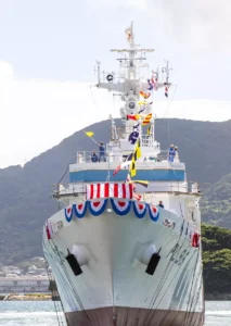 三菱造船、海上保安庁向け1,000トン型巡視船「わかさ」の命名・進水を下関で実施